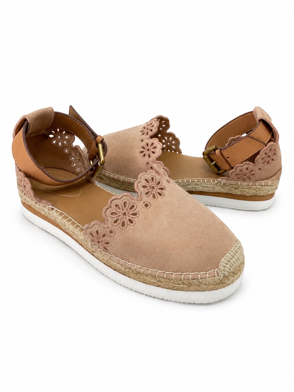 See by Chloé Glyn Scalloped Espadrilles Blush Pink Suede EU 38 7-7.5